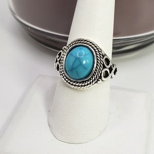 NEW Turquoise and Silver Boho Western Tribal Aztec Ring